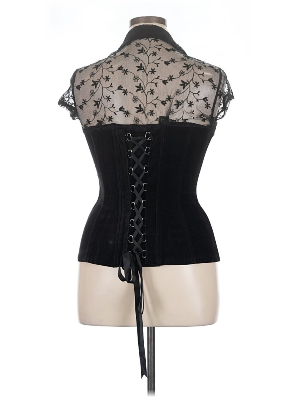 Velvet Lace Up Corset Bustier Top VINTAGE Y2K WHIMSIGOTH GOTHIC PUNK EMO RARE - Picture 2 of 5